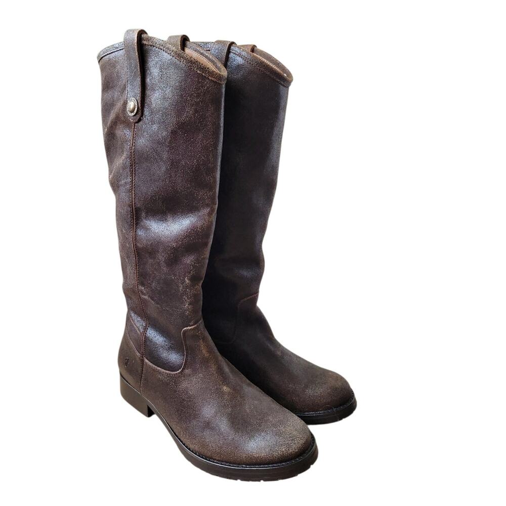 Frye Melissa Double Sole Button Lug Tall Riding Boots, Dark Brown, US 9.5 M